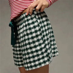 Plaid Elastic Waist Bowtie Shorts