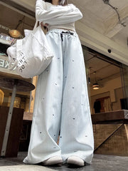Blue Bow Striped Drawstring Track Pants