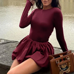 Long Sleeve Puff Baloon Fit Mini Dress