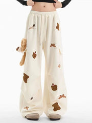 Bear Embroidery Wide Leg Sweatpants