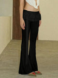 Black Lace Up Ruffled Flare Pants Low Waist Long Trouser