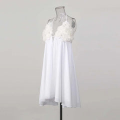 White 3D Flower Bust Patchwork Lace Up Flare Mini Dress