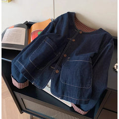 Denim  Plaid Patchwork Jacket