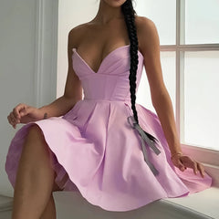 Lavender V-neck Strapless Mini Dress