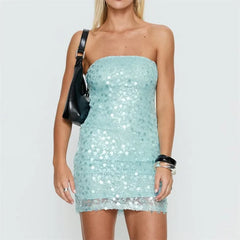 Blue Strapless Sequin Mini Bodycon Dress