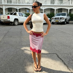 Sequin Lace Patchwork Midi Skirt