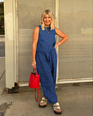 Printed Plaid Sleeveless Vest And Wide Pants Set