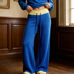 Colour Block Knit Wide Leg Drawstring Pants