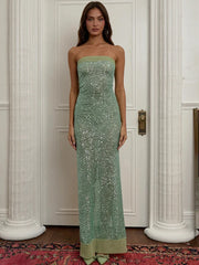 Sequin Strapless Sheer Maxi Dress