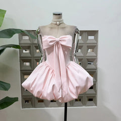 Bow Sleeveless Ball Gown Mini Dress