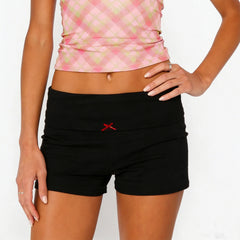 Bow Detail Fold Over Waist Low Rise Mini Shorts