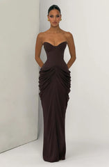 Pleated Waist Corset Strapless Lace Up Maxi Dress