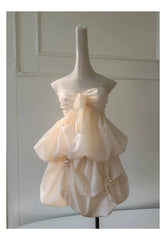 Bow Knot Strapless Blouse And Mini Bud Skirt Set
