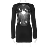 Black Long Sleeve Backless Circle Cut Out Mini Dress