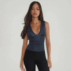 Polka Dot Sleeveless V-Neck Tank Top