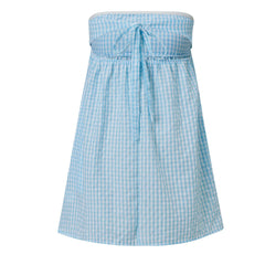 Gingham Strapless Babydoll Back Tie Mini Dress