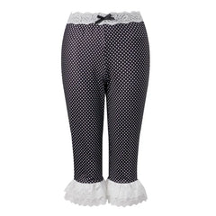 Lace Hem Mid-Calf Polka Dot Capri Pants