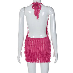 Pink Ruffles Deep V-neck Mini Dress - Free From Label