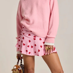 Pleated Heart Printed Mini Skirt