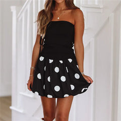 Polka Dot Print Side Drawstring Tube Mini Dress
