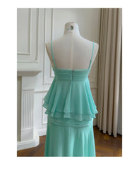 Green Babydoll Tube Crop Top And Ruffle Midi Skirt Set