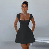 Square Neck Short Sleeve Fitted Mini Dress