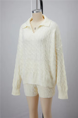 Cable Knit Long Sleeve Sweater And Shorts Set