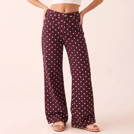 Brown High Waist Polka Dot Wide Leg Jeans