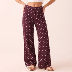 Brown High Waist Polka Dot Wide Leg Jeans