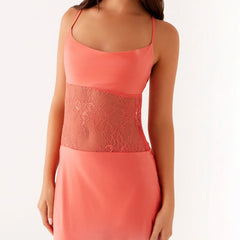 Orange Lace Patchwork Cami Maxi Dress