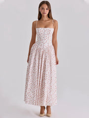 Floral Print Square Neck Strap Long Dress