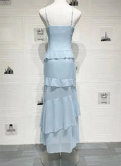 Spaghetti Strap 3D Rose V Neck Ruffle Maxi Dress