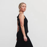 Black Hollow Out Bow Tank Top