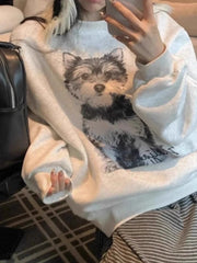 Puppy Print O Neck Sweatshirt