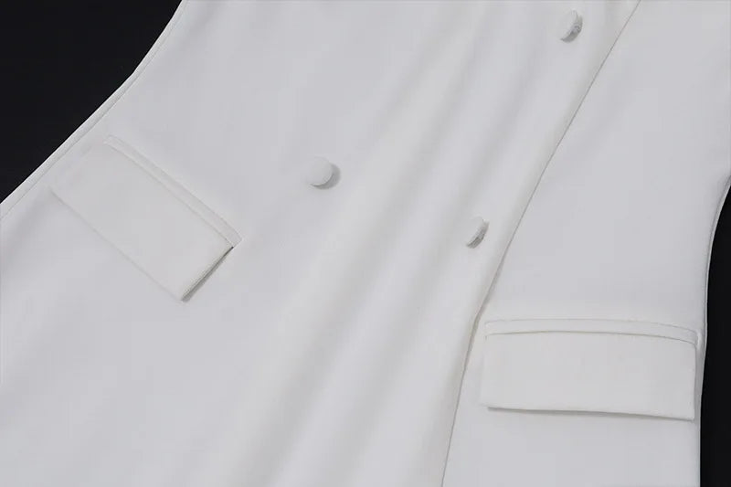 White Strapless Buttons Slit Maxi Dress