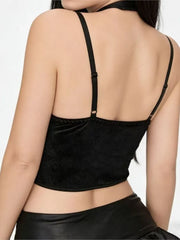 Black Velvet Spaghetti Strap Crop Top