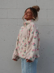 Printed Zipper Pocket  Parka Jacket