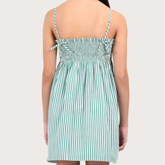 Striped Print Smocked Spaghetti Strap Babydoll Mini Dress