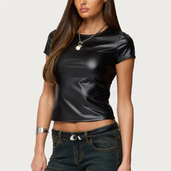 Black Short Sleeve Faux Feather Top