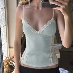 Ribbed Lace Trim Cami Top