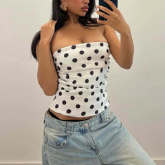 White Strapless Polka Dot Tank Top