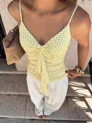 Yellow Polka Dot Ruffled Tank Top