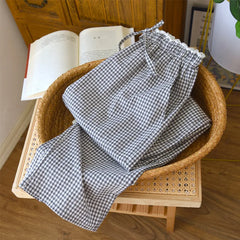 Cotton Plaid Wide Leg Pants