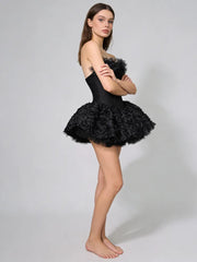 Strapless 3D Flower Flared Mini Dress