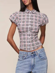Lapel Puff Sleeve Corset Waist Shirt
