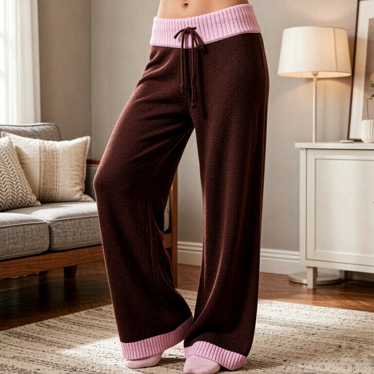 Colour Block Knit Wide Leg Drawstring Pants
