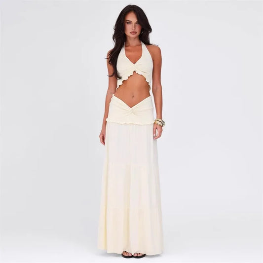 Tie Up Crop Top And Maxi Skirt Set