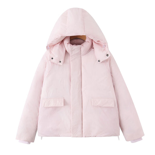 Zipper Up Stand Collar Removable Hooded Parka Coat