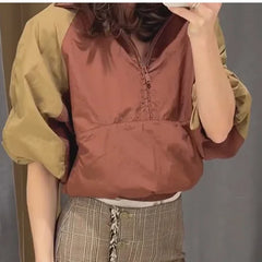 Color Block Collared Zip Up Jacket
