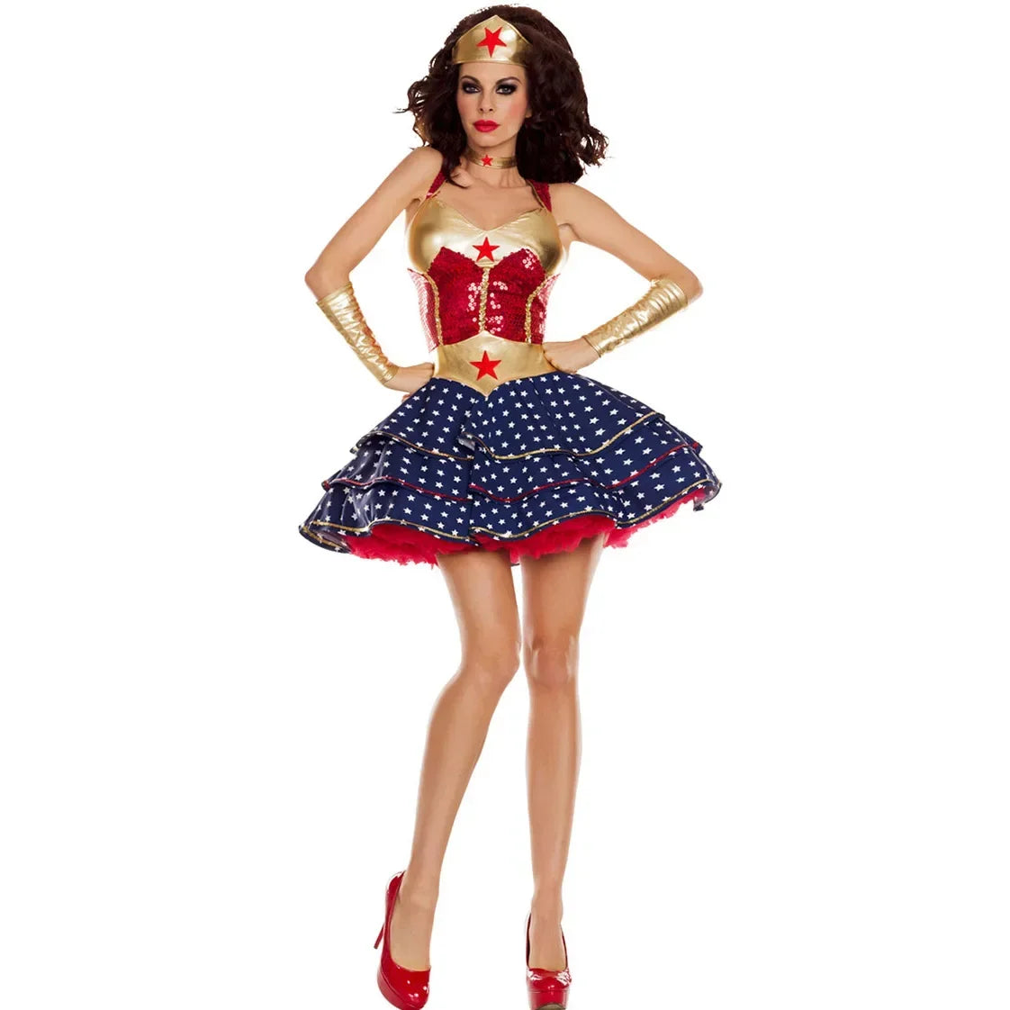“Wonder Woman cosplay costume dress with red corset and star skirt”